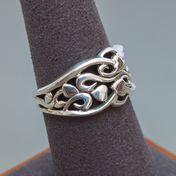 Sterling Silver Scroll & Heart Band Ring – Openwork “P. Ster” Design (Size 7.75) - Picture 10 of 11